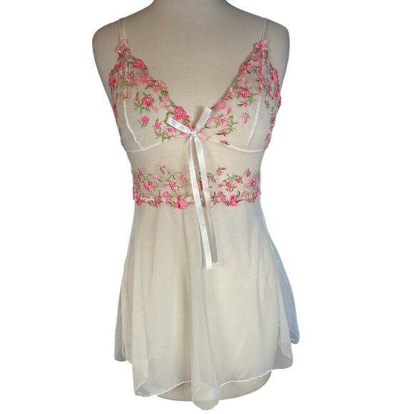 No Brand Other - Coquette Fairy Lace Babydoll Chemise Embroidered Rose Sheer Lingerie Small
